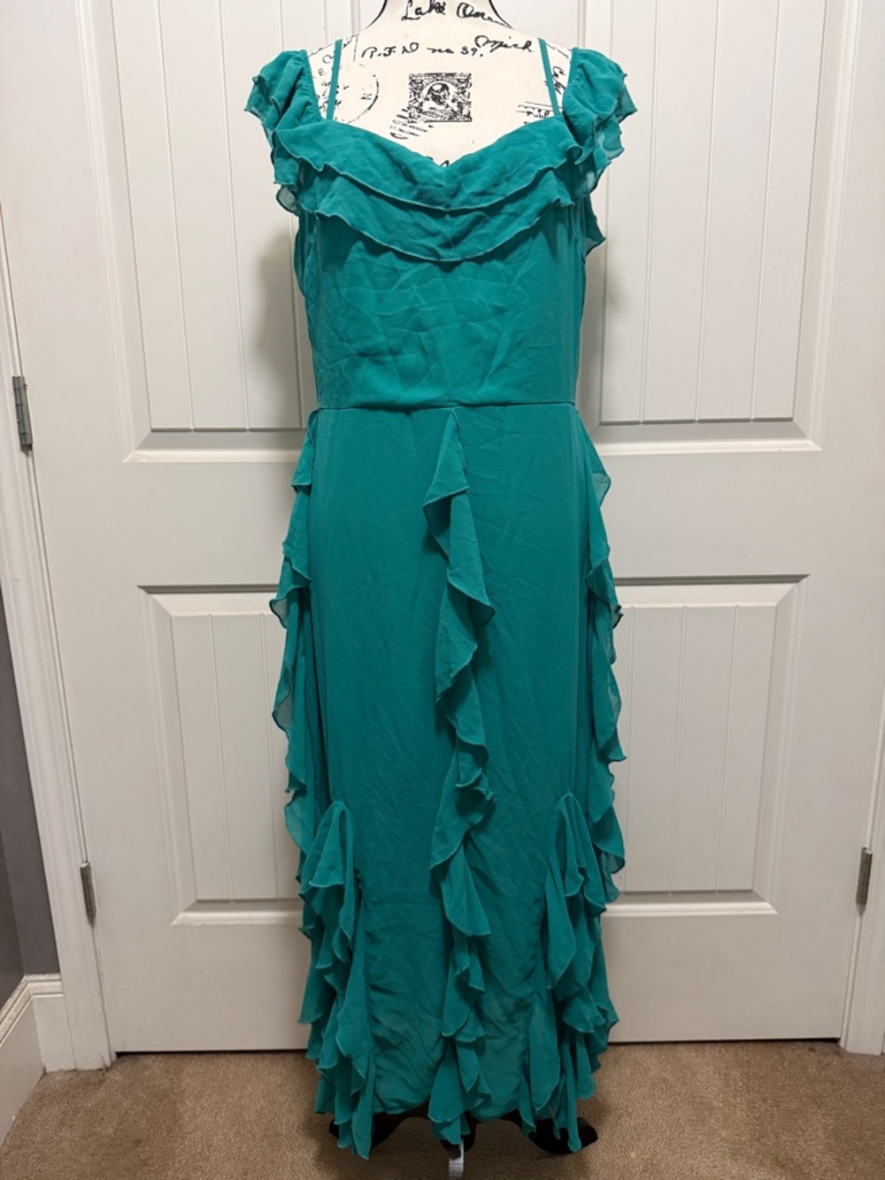 Stunning Green Ruffled Off the Shoulder Dress Large
